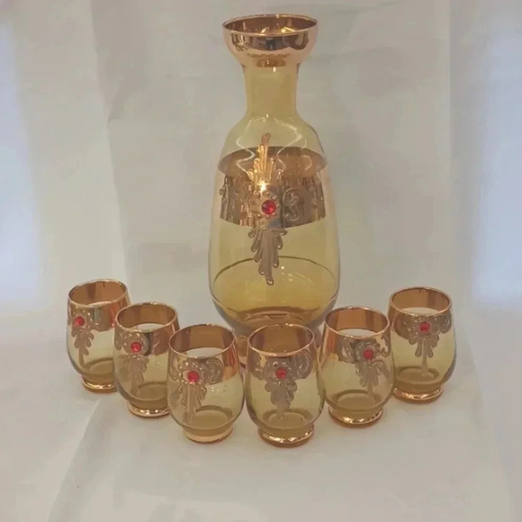 Vintage Other - Vintage Italian amber glass  decanter shot set